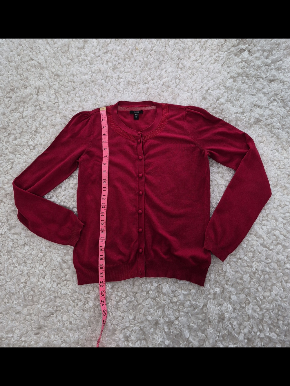 JACOB Red Cardigan M Sheer Trim Soft Girl Chic Model Off Duty Y2K Aesthetic - Picture 6 of 8